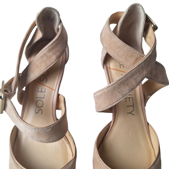 Sole Society Size 6.5B Tamra Beige Pointy Toe Suede Pump Shoes Heels - Picture 6 of 16